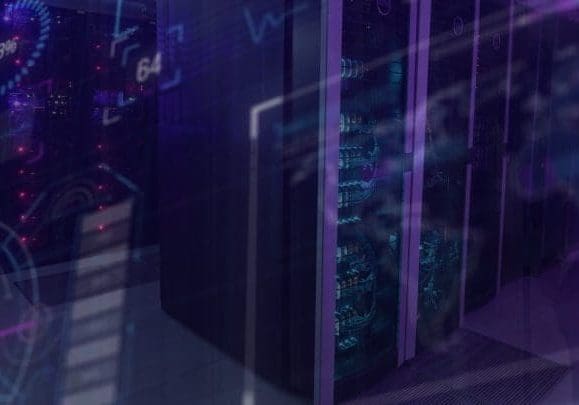 Image of data processing over server room. Global technology, computing and digital interface concept digitally generated image.