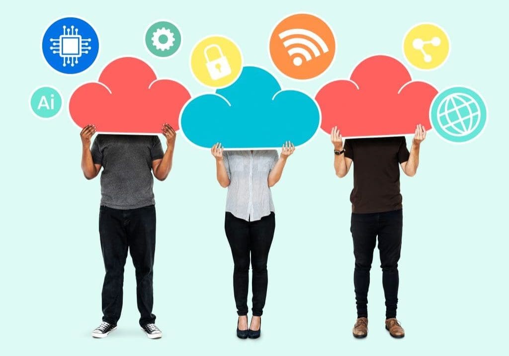 Security Certifications UK People with cloud network storage symbols