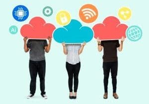 Security Certifications UK People with cloud network storage symbols